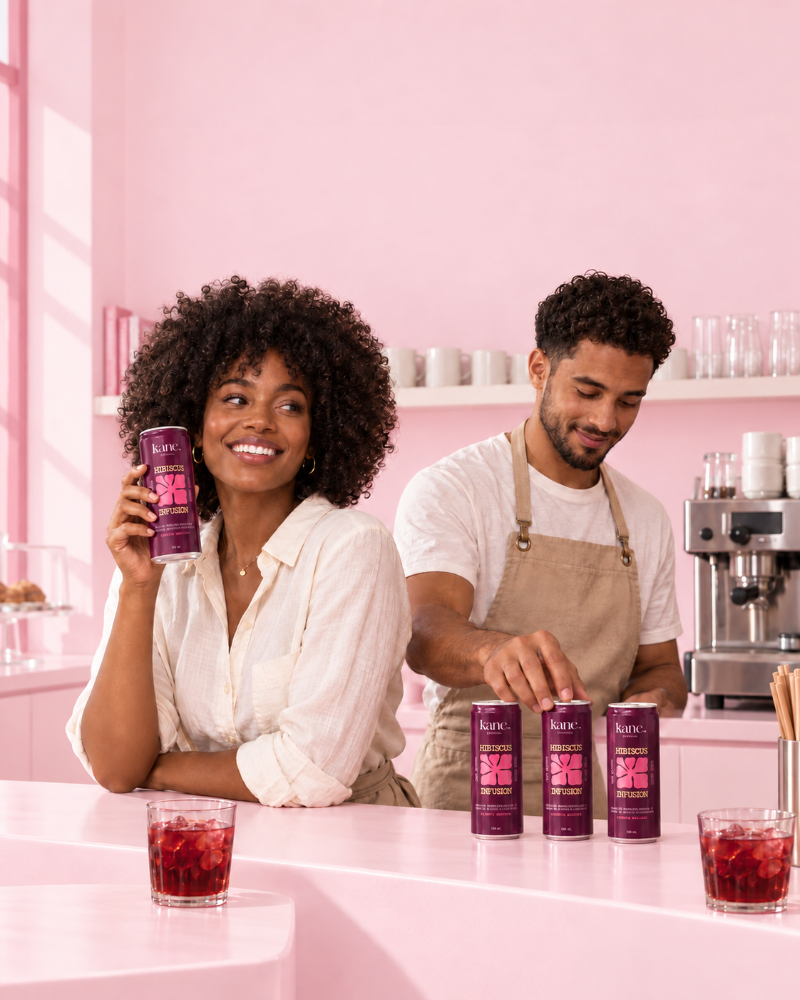 Un café présente Kane Original Hibiscus Infusion au comptoir